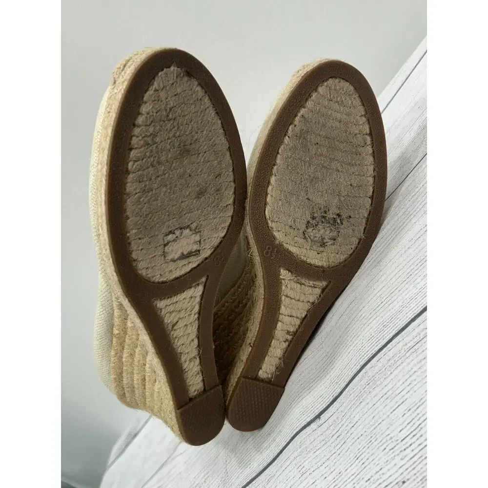 J. Crew Womens Beige‎ Seville Espadrille Metallic Canvas Wedge Sandals Size 8.5